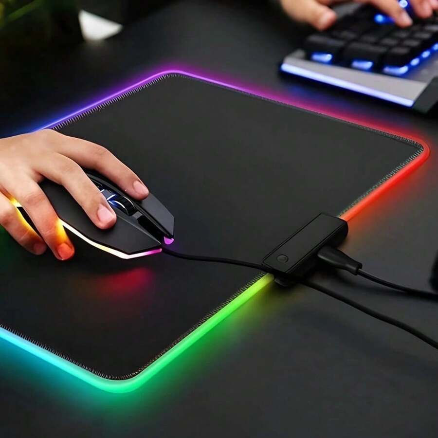 Mouse Pad Gamer Speed Borda Led Luminoso Usb 7 Cores Rgb Impermeável 250mmx350mm