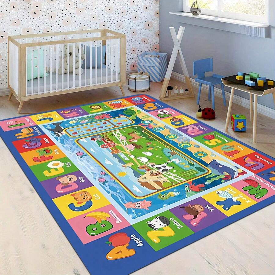 1 pièce Tapis imprimé amusant d'apprentissage des mots pour enfants, timbrage de jeu, tableau de vocabulaire, grand tapis de jeu, tapis de sol antidérapant pour le salon et la chambre, décoration de maison pour joueurs, cadeau pour garçon et fille, décoration de chambre