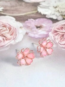 Brincos femininos rosa claro 3D Sakura delicados, fofos e elegantes