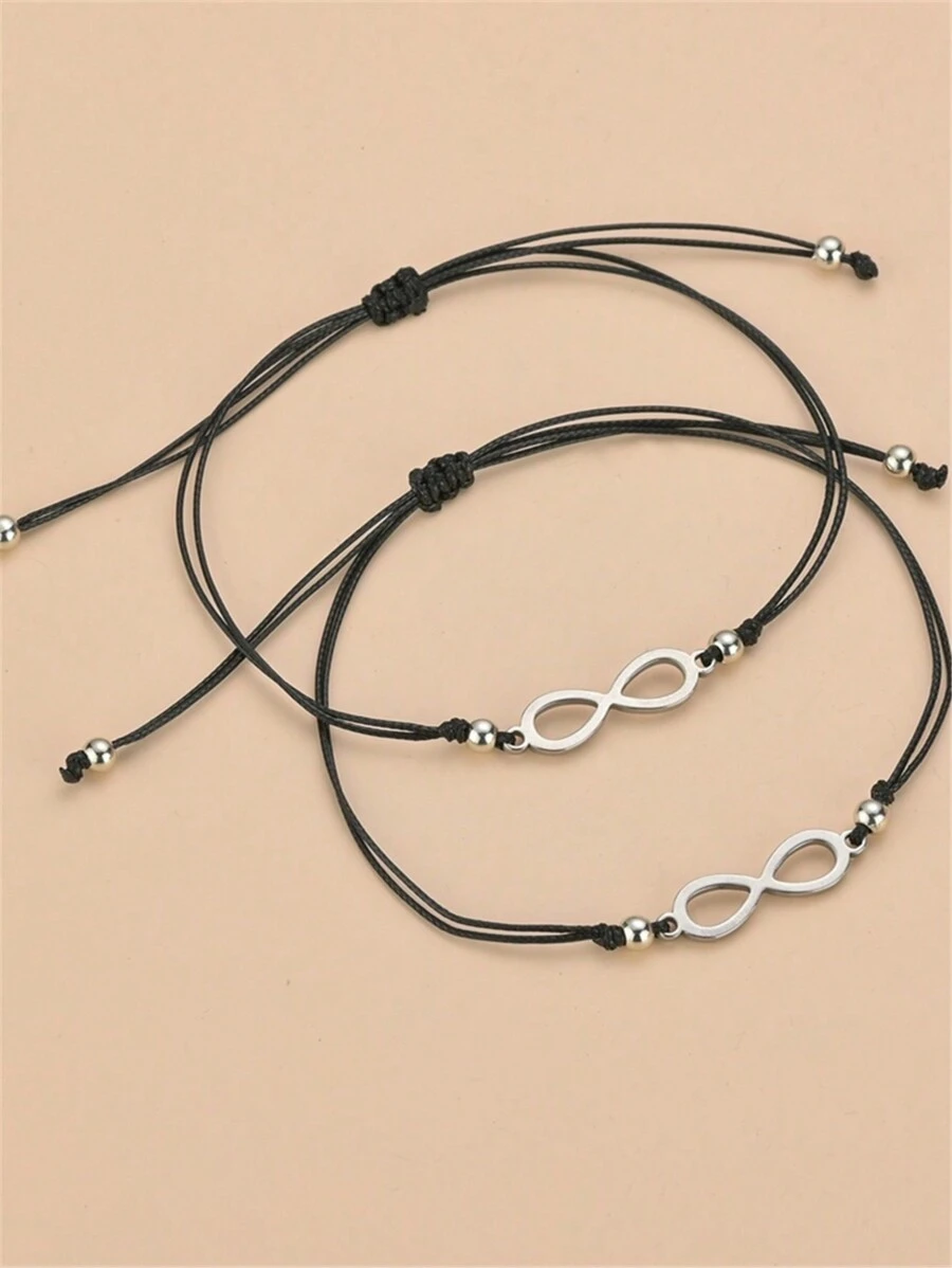 Conjunto de 2 pulseras de acero inoxidable con símbolo infinito de joyería y tarjeta de número 8, pulseras a juego para pareja