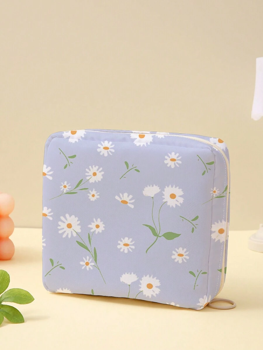 1 Pequeno absorvente menstrual com padrão de flor, bolsa para armazenamento de toalhas, bolsa para moedas, bolsa para armazenamento de absorventes higiênicos