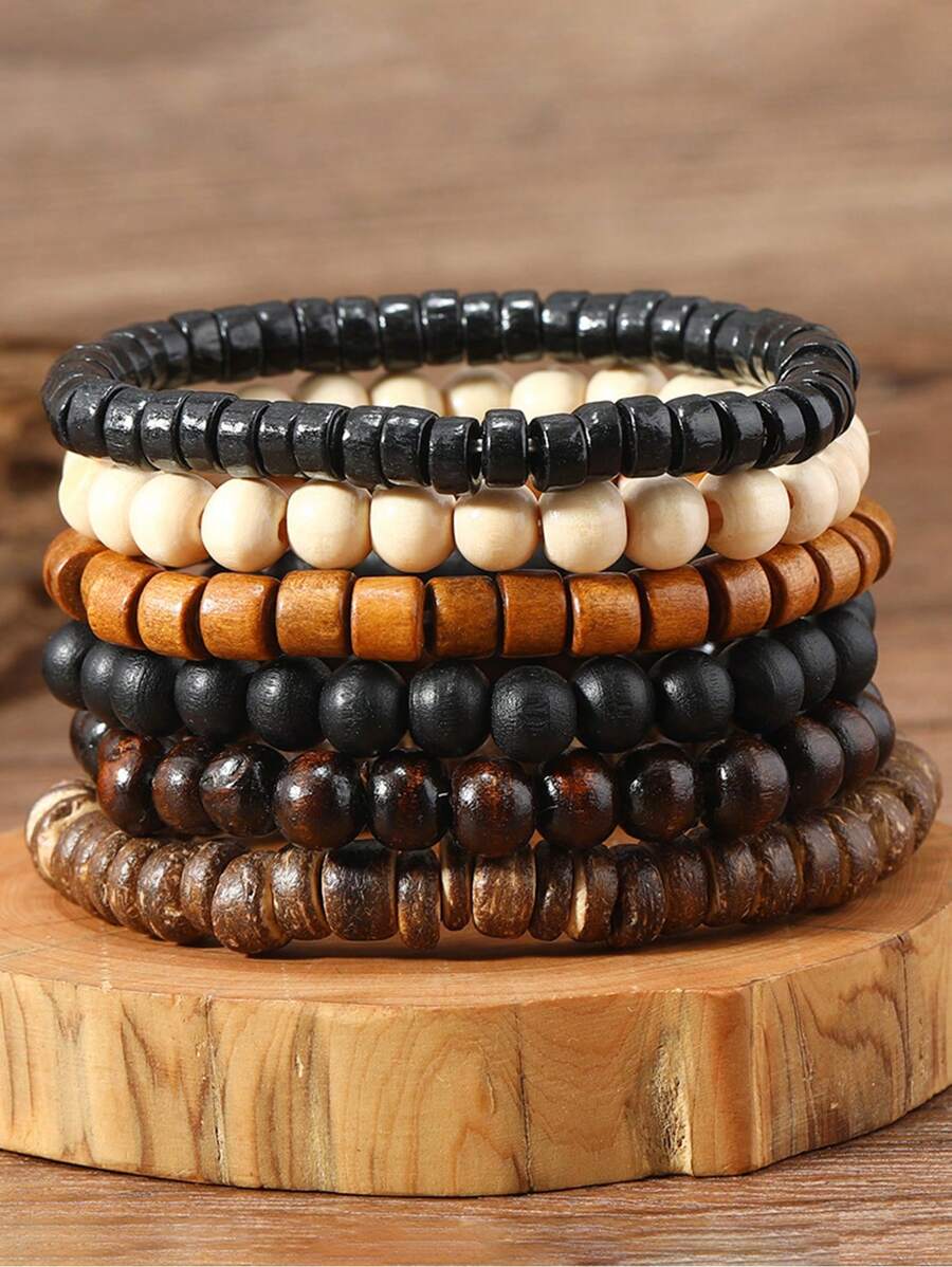 6 Stück/set Minimalistische Perlenarmbänder Für Männer Zur Täglichen Dekoration, Geschenk Für Familie Und Freunde, Feiertags-geburtstagsgeschenk Für Freunde