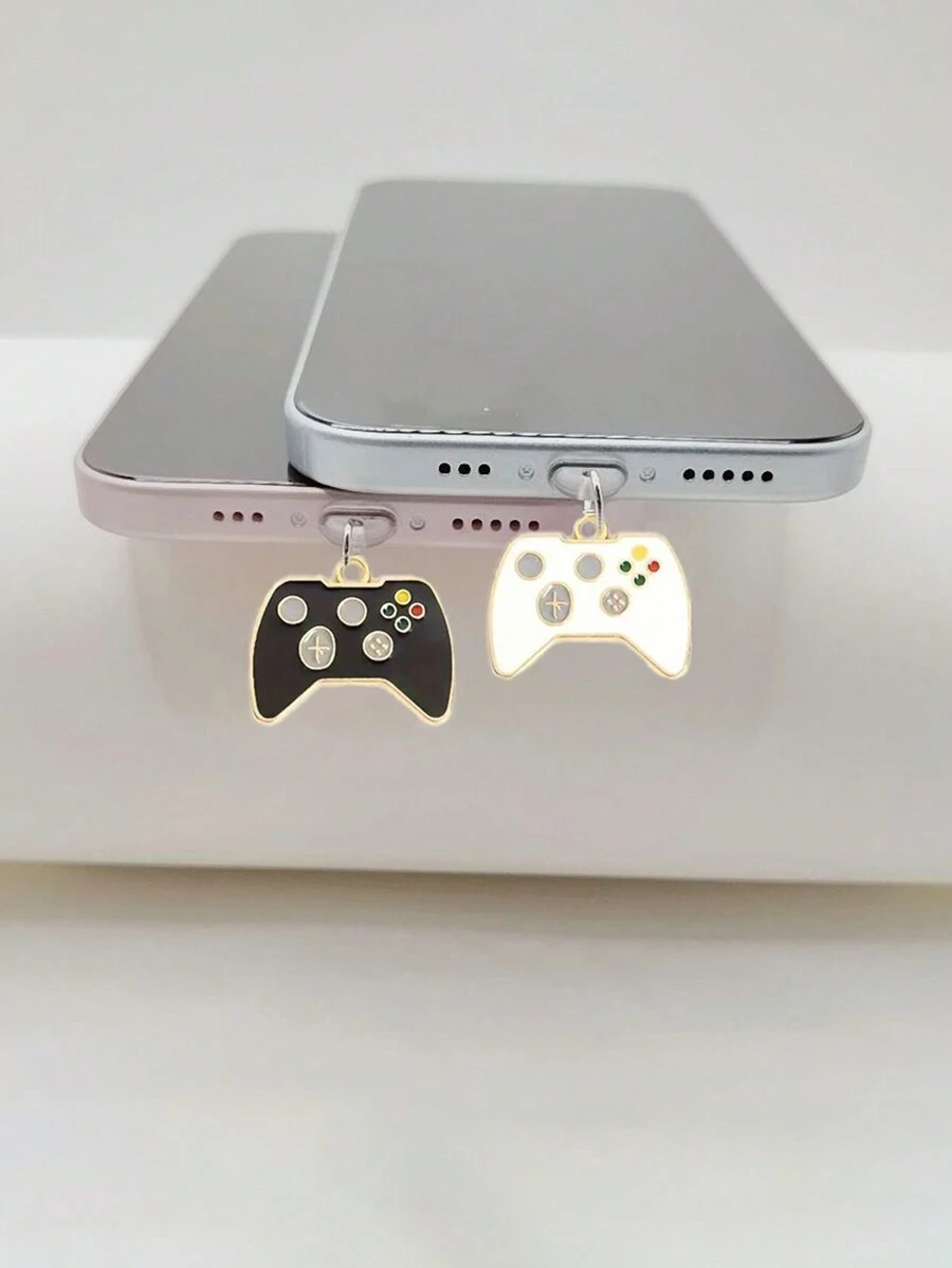 2pcs Cartoon Gamepad Design Decorations For Phone Charging Ports (Compatible With IPhone/Type C) Dust Plug