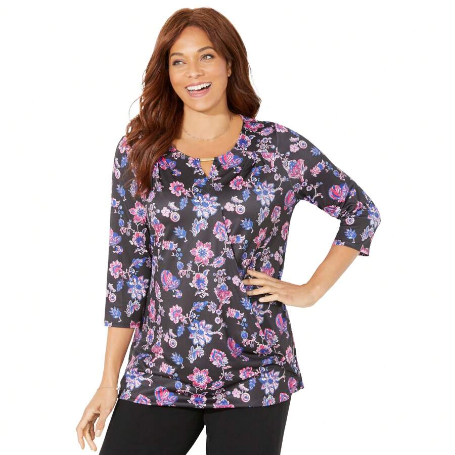 CATHERINES Catherines Women's Plus Size Wrap Front Top