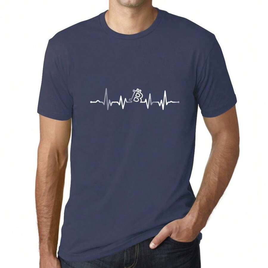 Homme Tee-Shirt Bitcoin Heartbeat Btc Hodl Crypto T-Shirt Graphique Éco-Responsable Vintage Cadeau Nouveauté