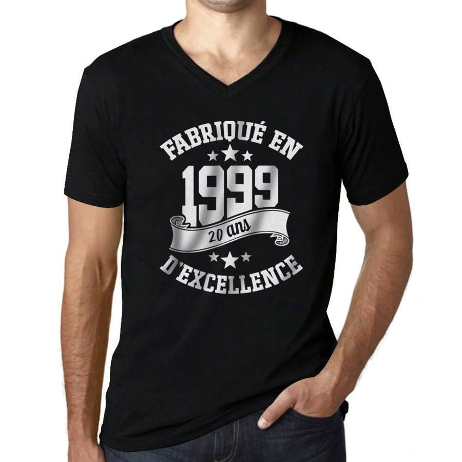 T-shirt da uomo con scollo a V, realizzata nel 1999, maglietta grafica di 25 anni, idea regalo per il 25° compleanno, vintage, anno 1999, nuova