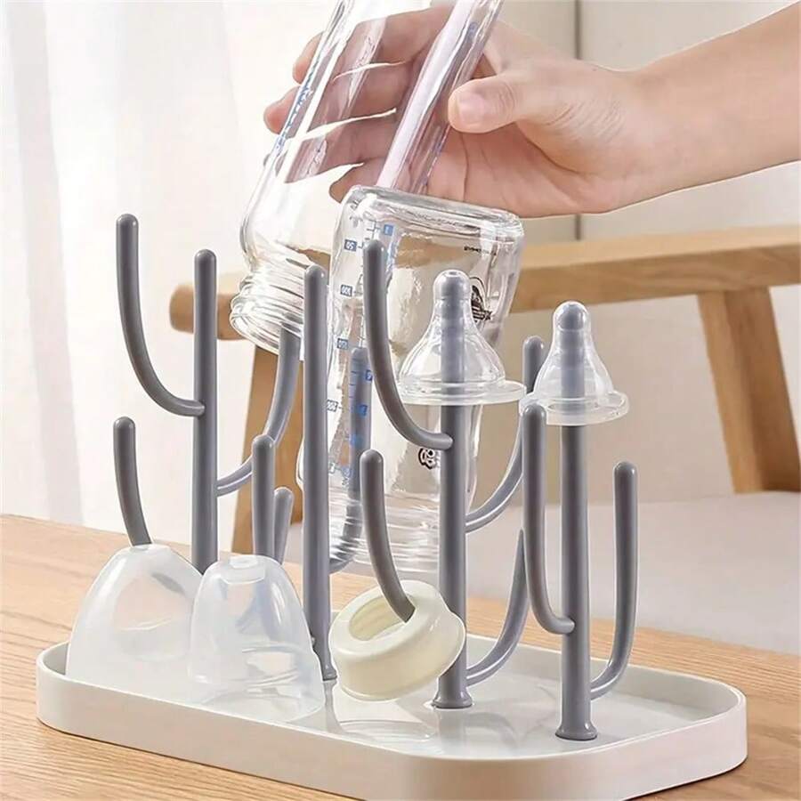 1 pièce Porte-bouteille de bébé en forme de cactus/arbre à vœux, support multifonctionnel de drainage pour biberons et tasses de bébé, étagère de rangement détachable