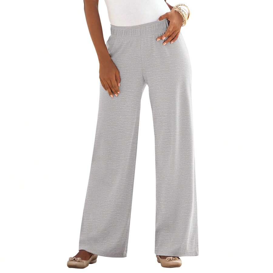 Roaman's Women's Plus Size Wide-Leg Soft Knit Pant