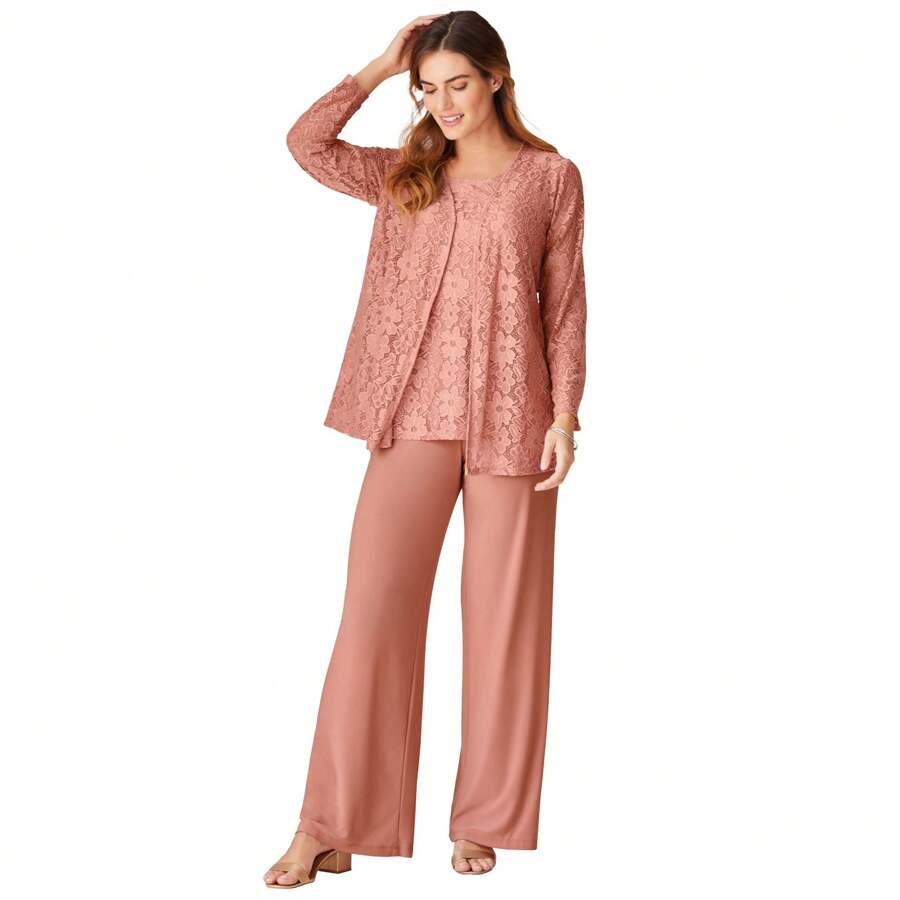 WOMAN WITHIN Woman Within Plus Size 3-Piece Lace Jacket/Tank/Pant Set