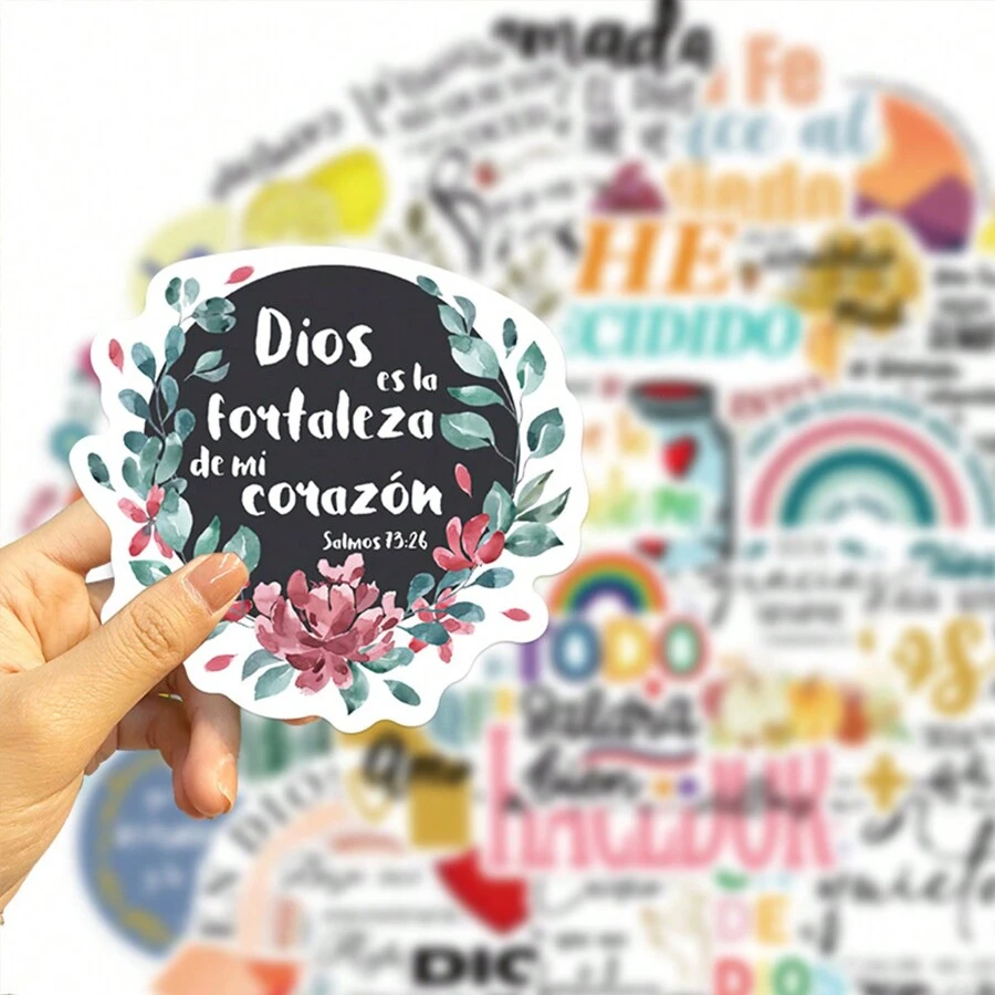 50 piezas de pegatinas impermeables de grafiti de estilo español de la biblia para decoración personalizada DIY de maleta, guitarra, cuaderno y talla grande
