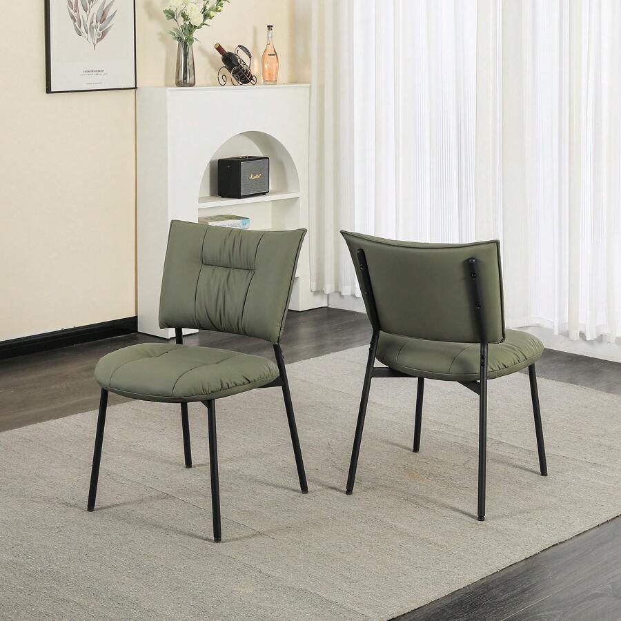 DYHOME Set van 2 leren eetkamerstoelen, metalen poten, eetkamerstoelen zonder armleuningen