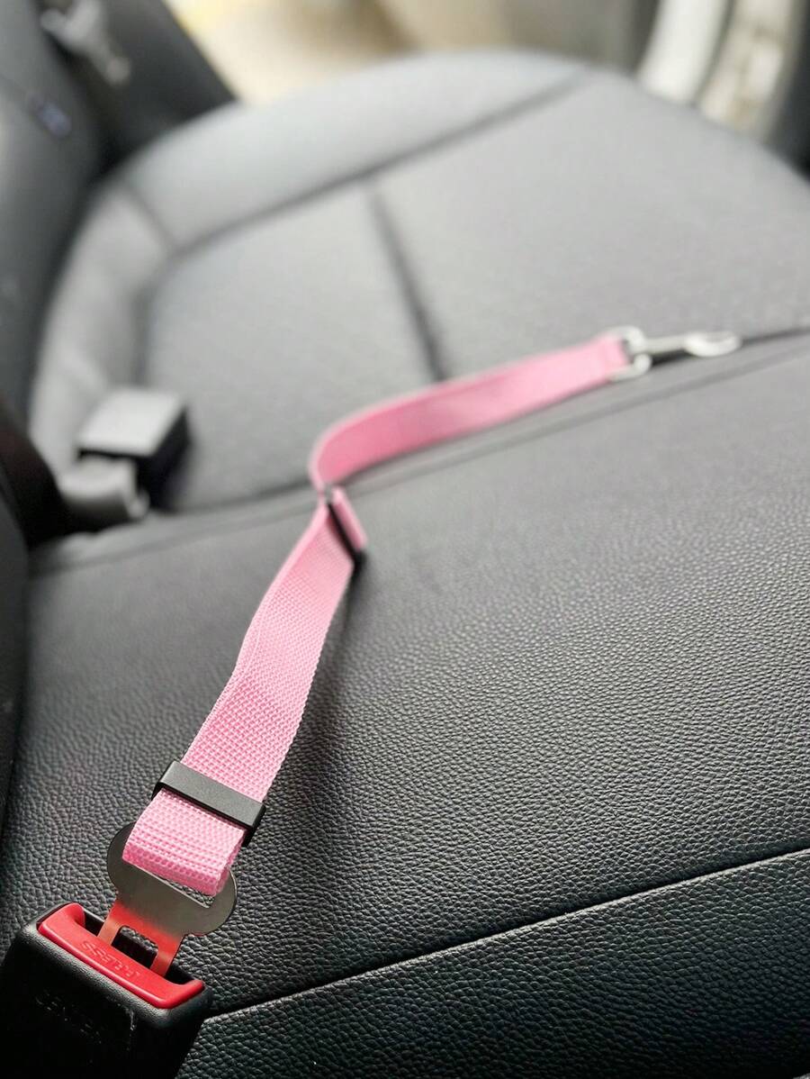 1 pieza Cuerda de seguridad ajustable para mascotas en rosa, se puede usar como arnés de coche para perros, accesorios para salidas de perros