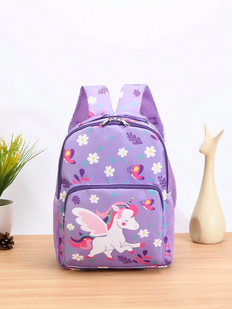 1pc Fashion Cute Cartoon Butterfly & Unicorn Printed Random Pattern Backpack