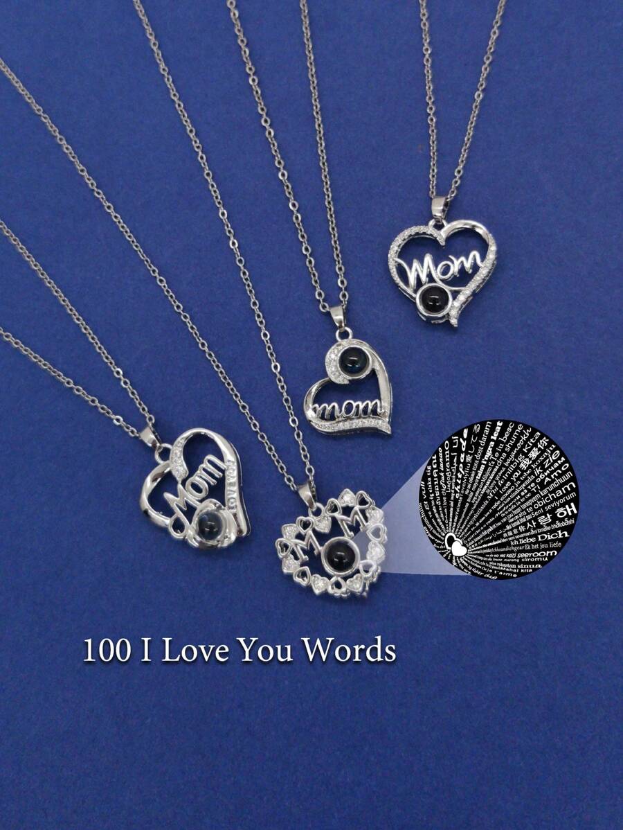 100 Tipos de Colar "Eu Te Amo" com Projeção, Joia de Charme Presente de Dia das Mães e Aniversário para Namorada, Pingente de Cobre com Corrente de Aço Inoxidável