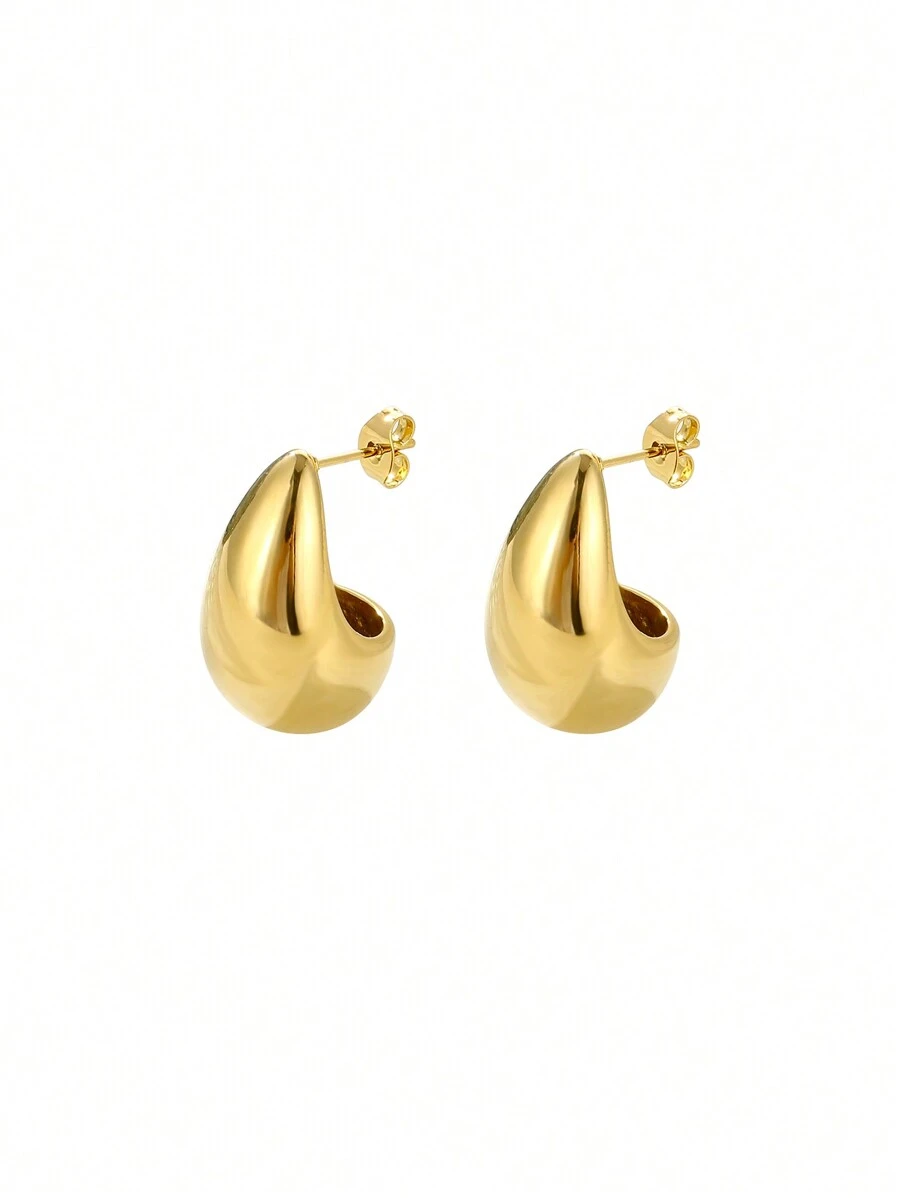 1pair Personality Simple Geometric Jewelry Hollow Water Drop Shaped Gold-Plated Titanium Steel Stud Earrings