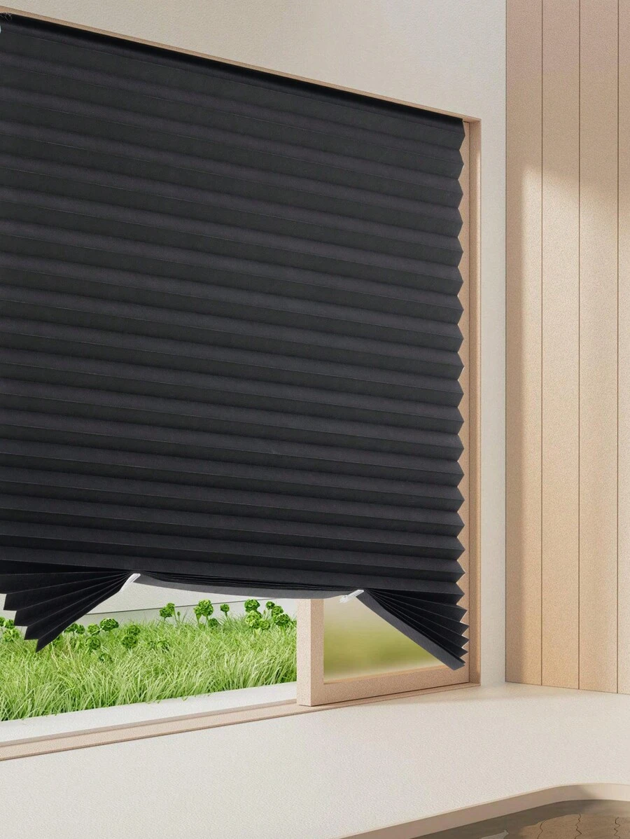 1pc Simple Pleated Half-Shade Window Curtain, Adhesive, No-Drill, Cutable, Sun Shading And Heat Insulation