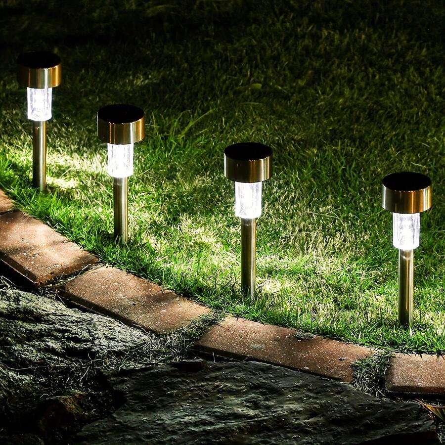 10pcs Outdoor Solar Powered White Light Landscape Lawn Lights, Waterproof Garden Lights For Pathway, Patio, Yard, Lawn, Sidewalk, Deck And Driveway