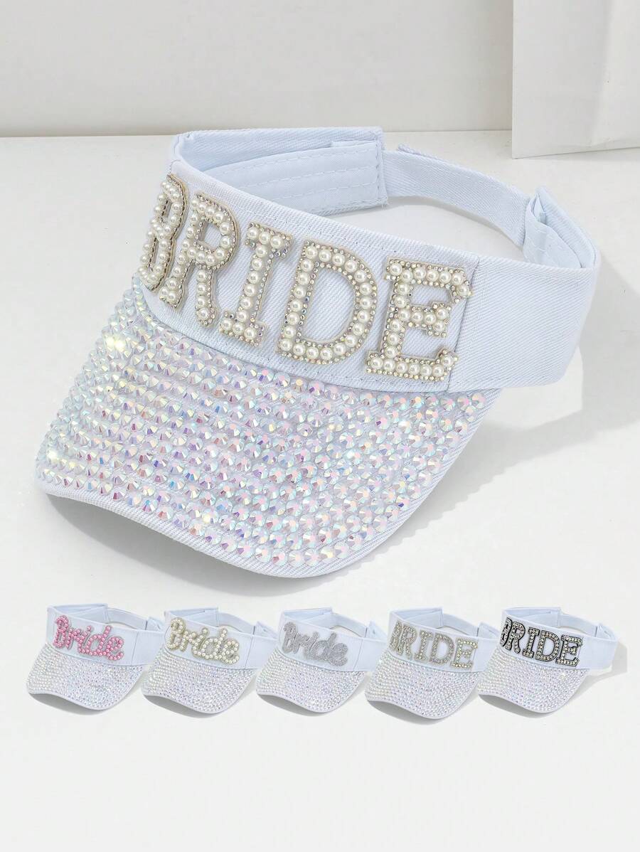 1pc Unisex Rhinestone Letter "BRIDE" Baseball Cap, Pearl Embellished Bridal Queen Sun Hat, Unique Sparkling Sequin Design With Pearl Letter, 2024 Wedding Essentials, Adjustable Outdoor Beach Cap, Suitable For Music Festivals, Travel, Hiking, Sun Protection, Parties, Daily Wear