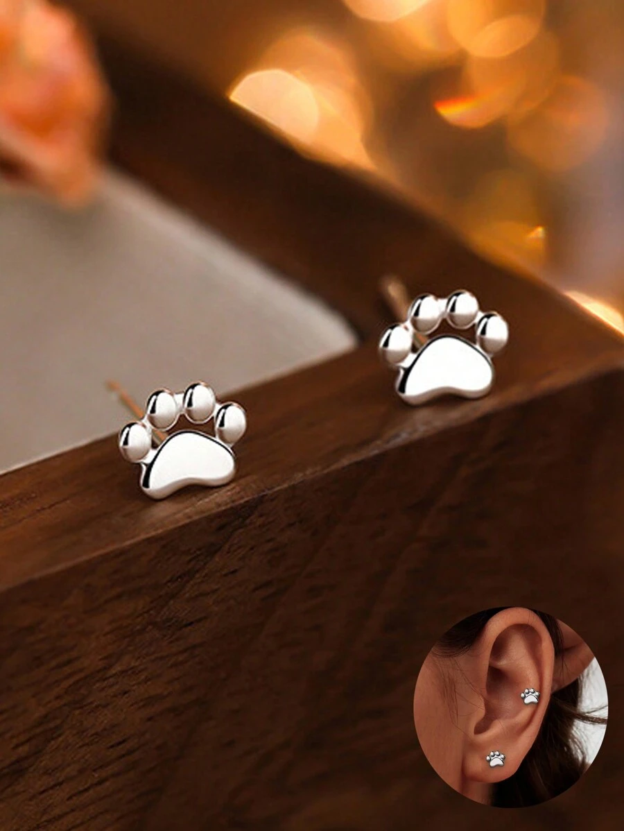 1 par de aretes con huellas de gato y perro de plata esterlina 925, aretes delicados de perro, aretes de cachorro para dueños de todas las razas de perros, aretes de huellas de perro para mujeres