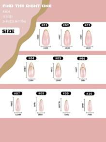 Consigue 24 piezas de uñas en forma de almendra de tamaño mediano con borde dorado ahuecado, efecto de degradado de patrón francés mate, que incluye una uña de jalea para la aplicación y una lima de uñas, apto para mujeres y niñas, perfectas para fiestas, bailes, uso diario. Suministros de uñas prensadas uñas falsas uña falsa uña acrílica