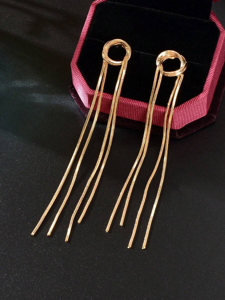1 par elegante cadena larga de oro borla elementos colgantes pendientes minimalistas línea de oreja joyería de moda para mujer
