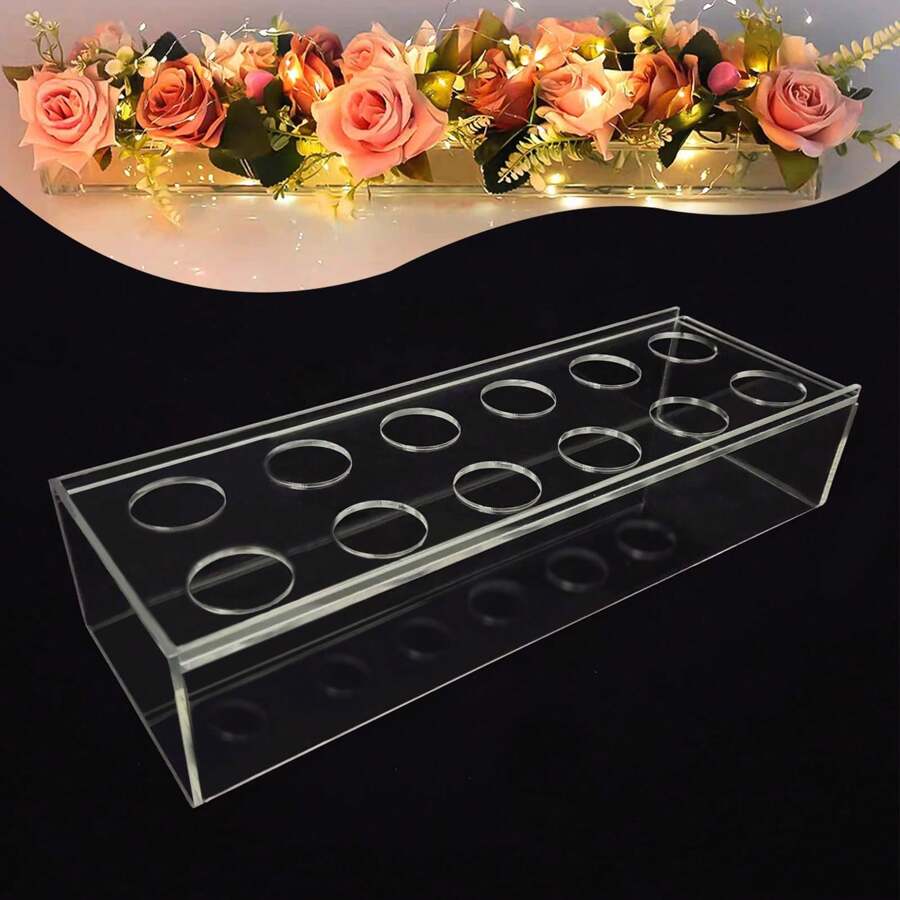 Clear Acrylic Flower Vase With Holes,Rectangular Floral Centerpieces For Dining Table,Long Vases For Flowers Modern Vase For Home Wedding Dining Table Decor