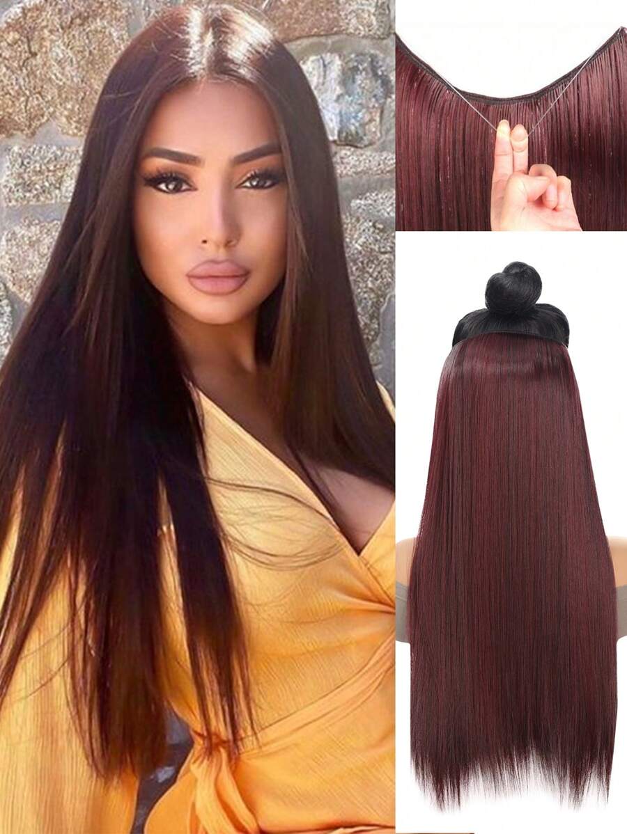 Extensiones de cabello sintéticas resistentes al calor, de larga duración y aspecto natural, de color rojo vino, para pelucas de mujer, de cabello liso y suave, fáciles de usar