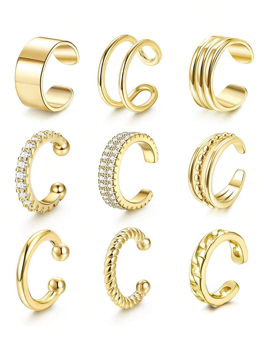Aretes de oreja para mujeres sin perforaciones, pendientes de aro dorados enchapados en oro para orejas no perforadas, pendientes de cartucho con clip, pendientes falsos sin peso
