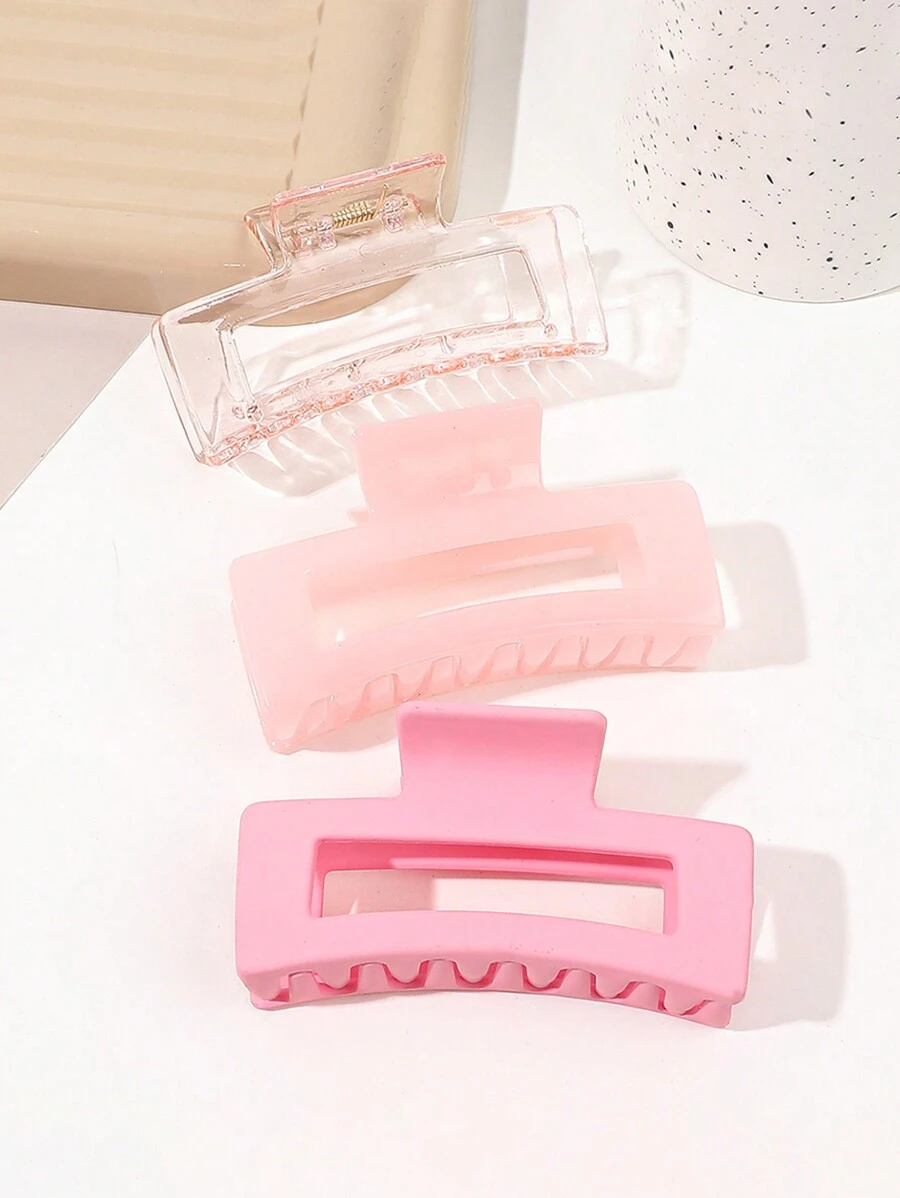 3pcs/Set Summer Matte Transparent Gradient Square Hair Claw Set In Pink Dragon Fruit Color, Medium Size For Girls Hairstyles,Pink Accessories Claw Clips Hair Clips Hair Jaw Clip Hair Clamps Hair Clutch Hair Catcher Clip