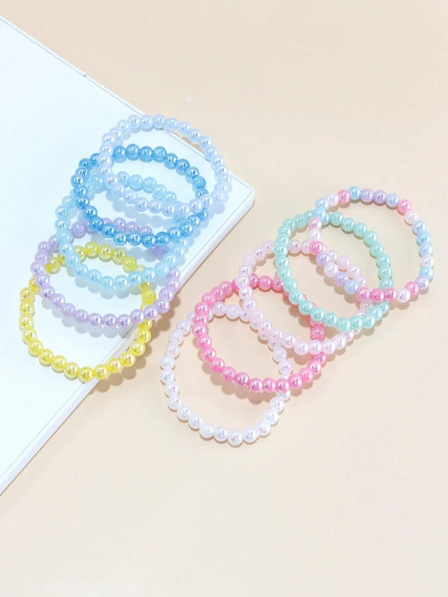 10pcs Girls Lovely Multicolor Beaded Charm Bracelets Set, Suitable For Festival Party And Birthday Gifts, Fashion Accessories For Girls