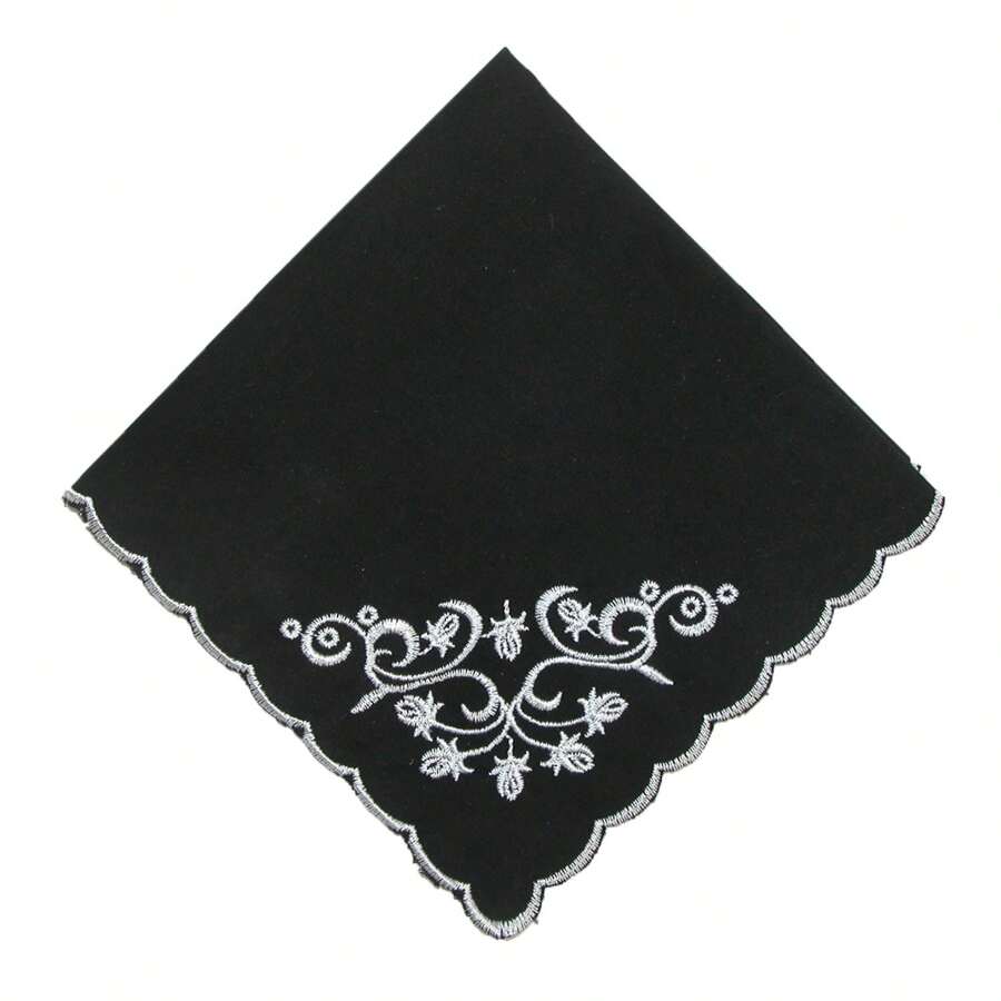 CTM Women's Cotton Black And White Floral Scroll Handkerchief, Available In Black, One Size Cotton Handkerchiefs