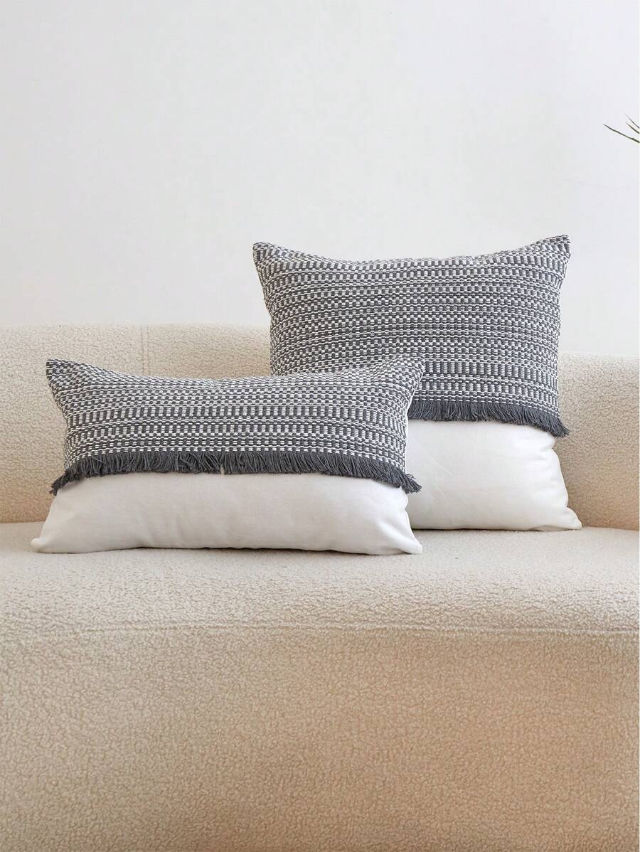 1pc Gray Textured Linen-Like Patchwork Decorative Pillow Cover, Suitable For Indoor Decor, All Season