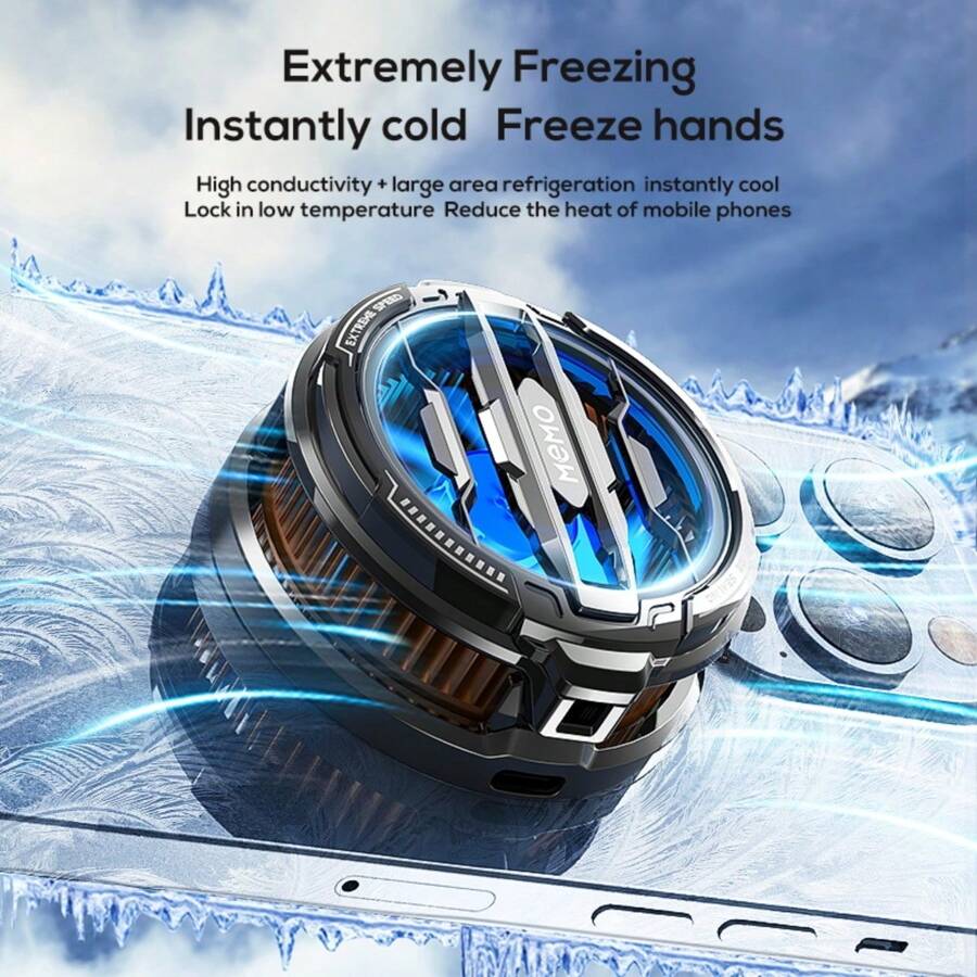 1pc Ice Edition Black Semiconductor Magnetic Phone & Tablet Cooling Fan With RGB Lighting 15W Detachable Clip-On Heat Sink Game Cooler For Fast Heat Dissipation And Easy Cleaning For Mute Game E -Sports Gaming Accessories, Phone Cooler