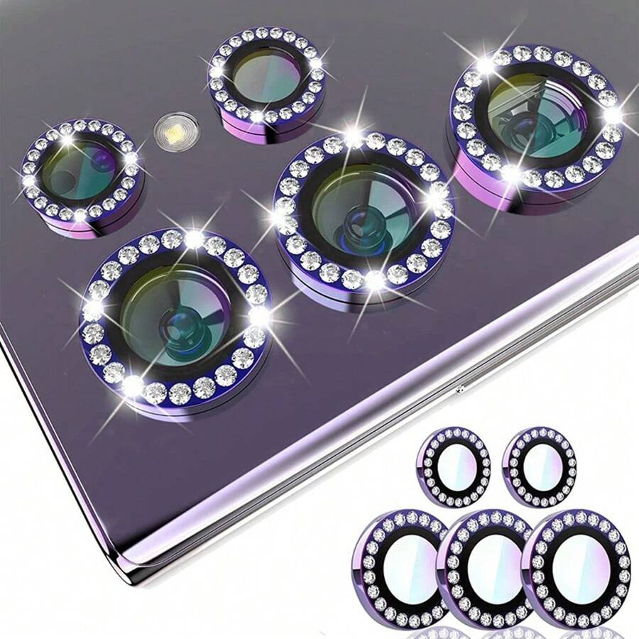 1 Set 9D Rhinestone Lens Protector, Ring Cover Film ,Tempered Glass Camera Compatible With Samsung Galaxy S25Edge S24FE S25Ultra S25Plus A16 A26 A36 A56 A55 A15 A35 A25 A05 A05S A24 A34 A14 A54 S24Ultra S24 S24Plus S22Ultra S23Ultra S23Plus S23/IPhone16ProMax IPhone16 IPhone16Pro IPhone16plus IPhone15ProMax IPhone15 14 13 12 11Pro Gift For Birthday, Family, Friends Sparkling Crystal, Lens Protector, Phone Accessories