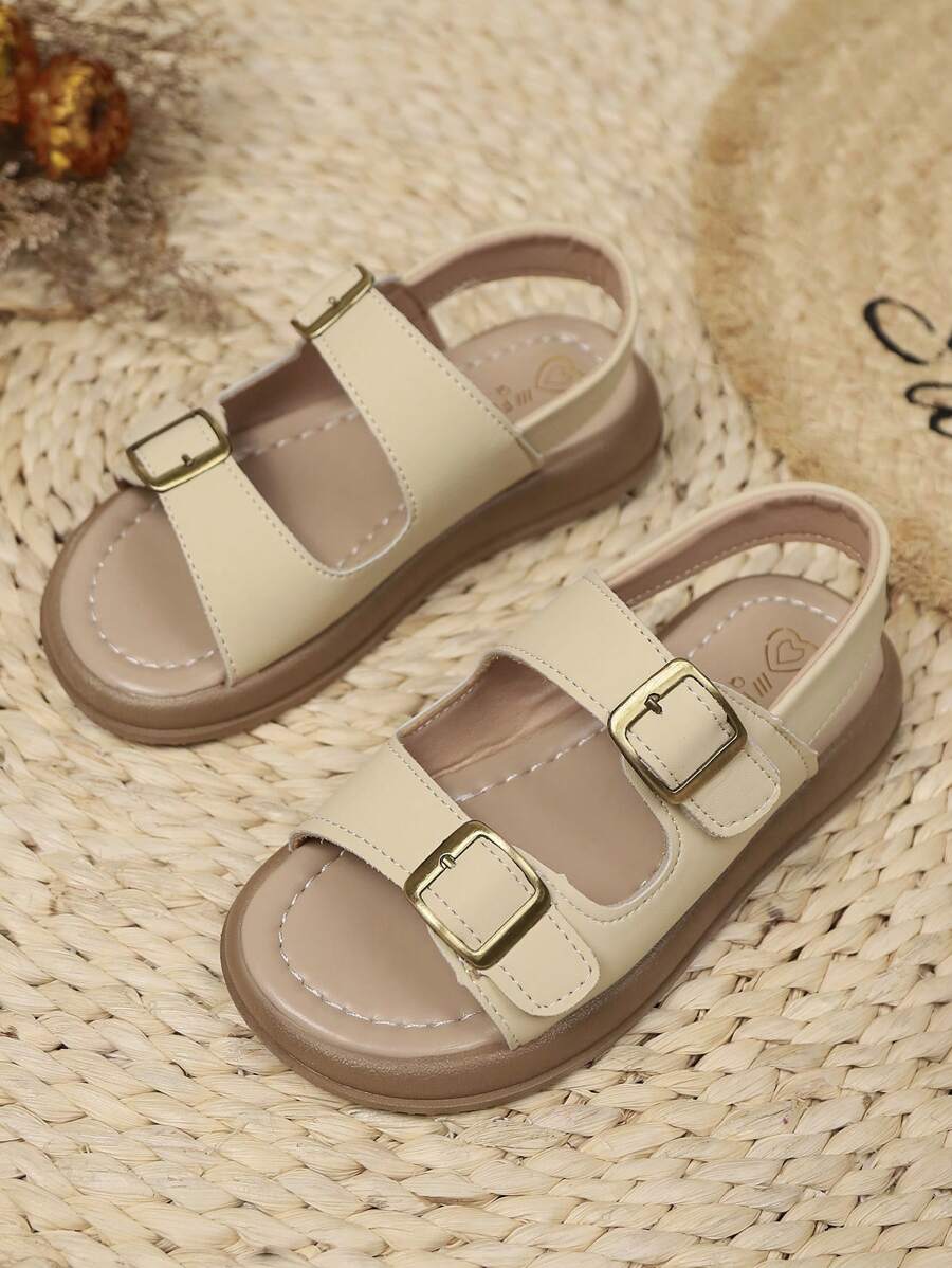 Copii Vară Nou stil Cataramă cu două curele Design PU La modă în stil britanic Sandale antiderapante cu talpă moale pentru vacanță, plajă și activități în aer liber