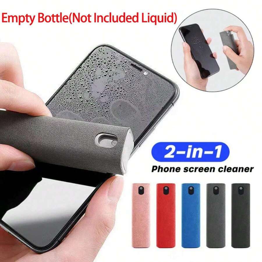 1pc 2 In 1 Microfiber Screen Cleaner Suitable For Mobile Phones, Computers, TV Navigation, Etc. Keep Your Mobile Phone Screen Clean As New(5 Colors Can Choose,Empty Bottle,Not Included Liquid)