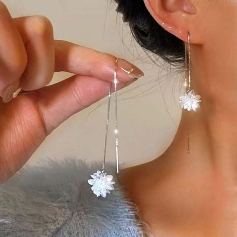 1 pereche, la modă, cu flori de gheață, din cristal artificial, cercei cu ciucuri simpli și lungi, pentru femei, îmbrăcăminte de zi cu zi pentru Valentin, mama, mama, ziua mamei, cadou
