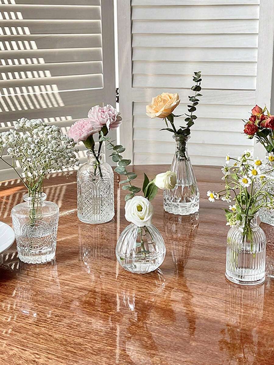 1pc Glass Bud Vase - Mini Retro Vase, Used For Wedding Decoration, Family Dining Table Flower Decoration, Spring/Summer Decoration Gifts Birthday Graduation
