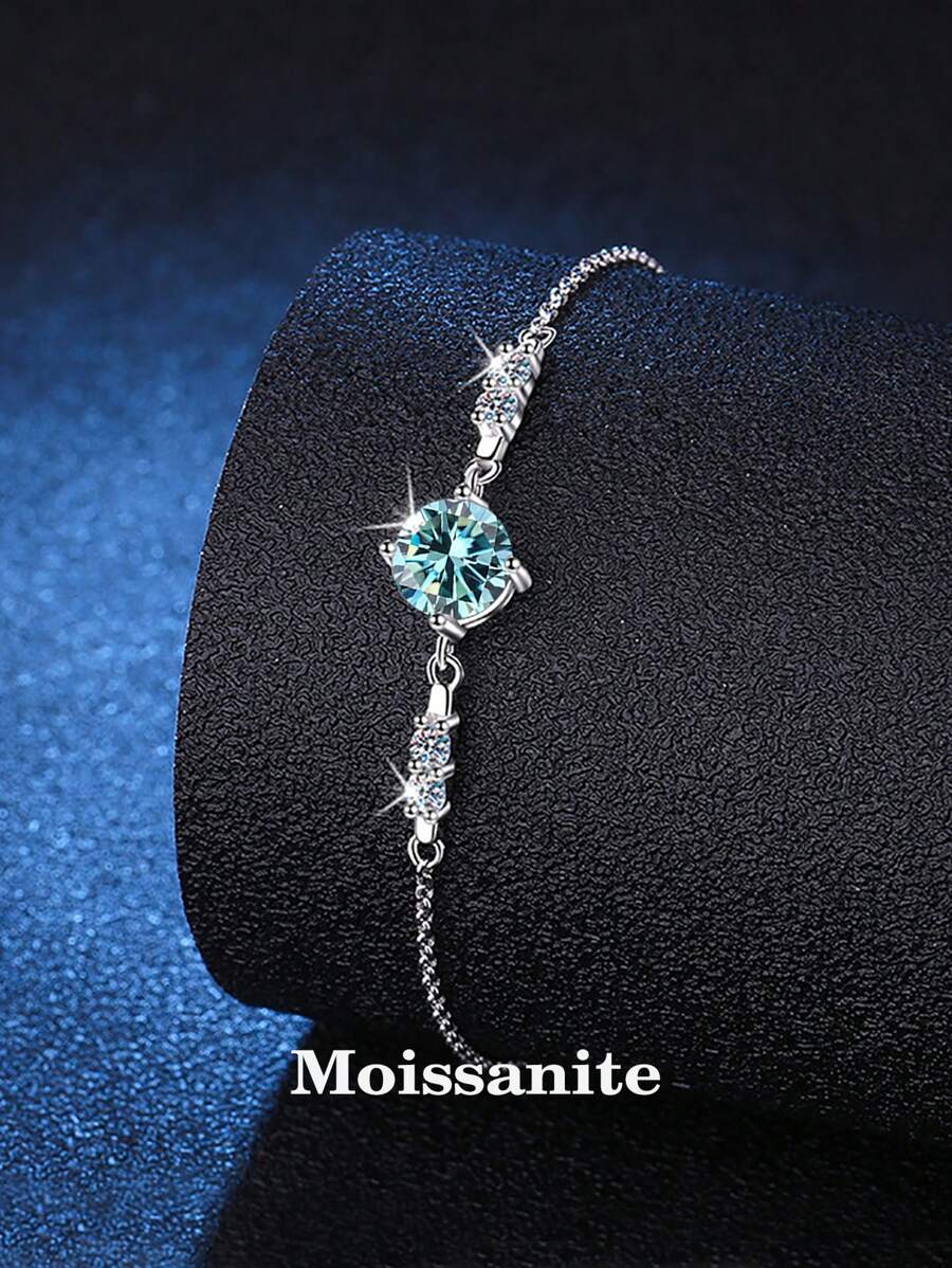 1 peça Pulseira Doce e Versátil de 1 Quilate de Moissanite Azul em Prata de Lei 925, Adequada para Mulheres Usarem em Ocasiões Diárias, Festas e Dia a Dia, Presente de Joia para o Dia das Mães