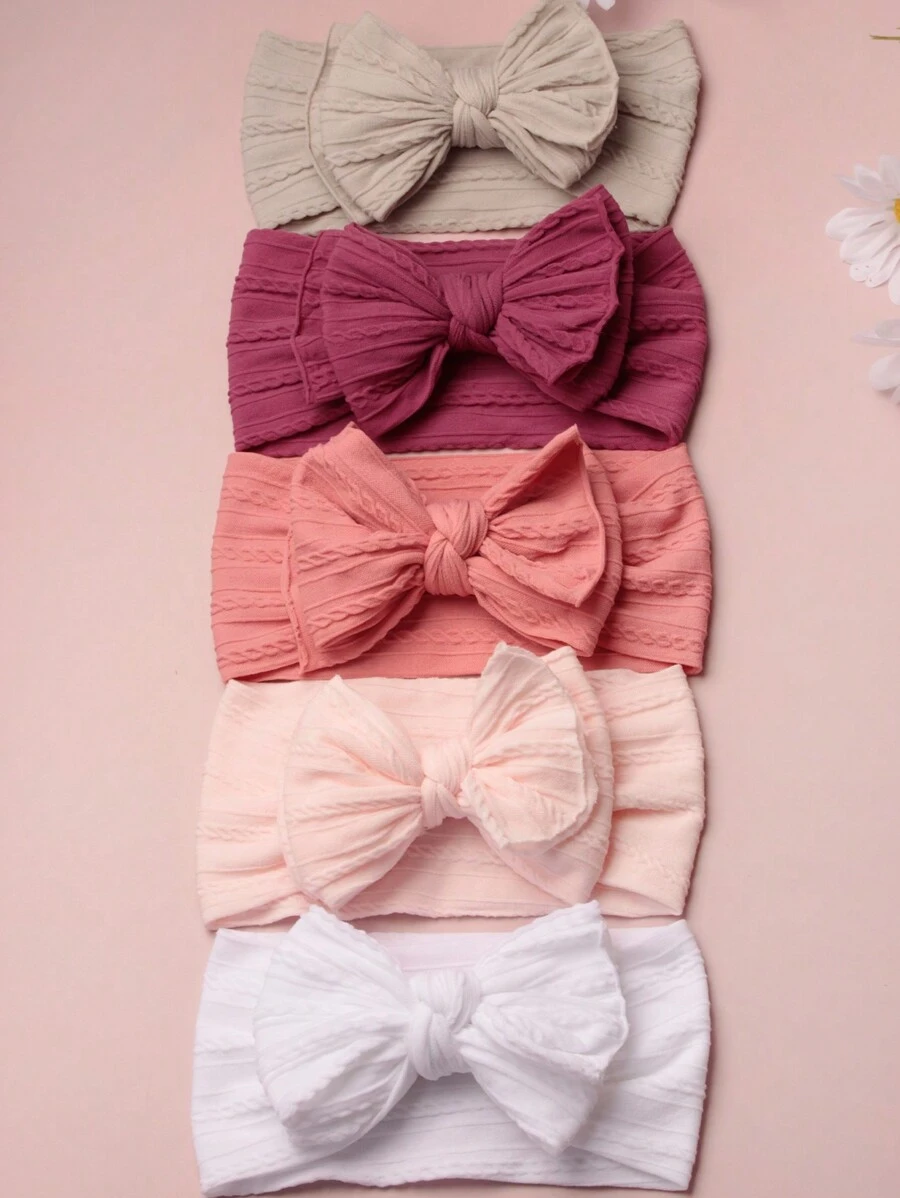 5pcs Fashionable Double-Layer Jacquard Bowknot Baby Headbands