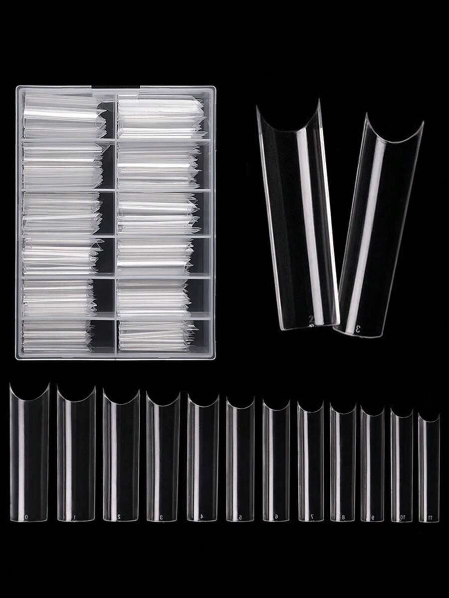 Mixed-Size Full Cover False Nail 5XL Press On Acrylic Nails Extra Long Transparent Ballet Square Coffin Nail European American Style DIY