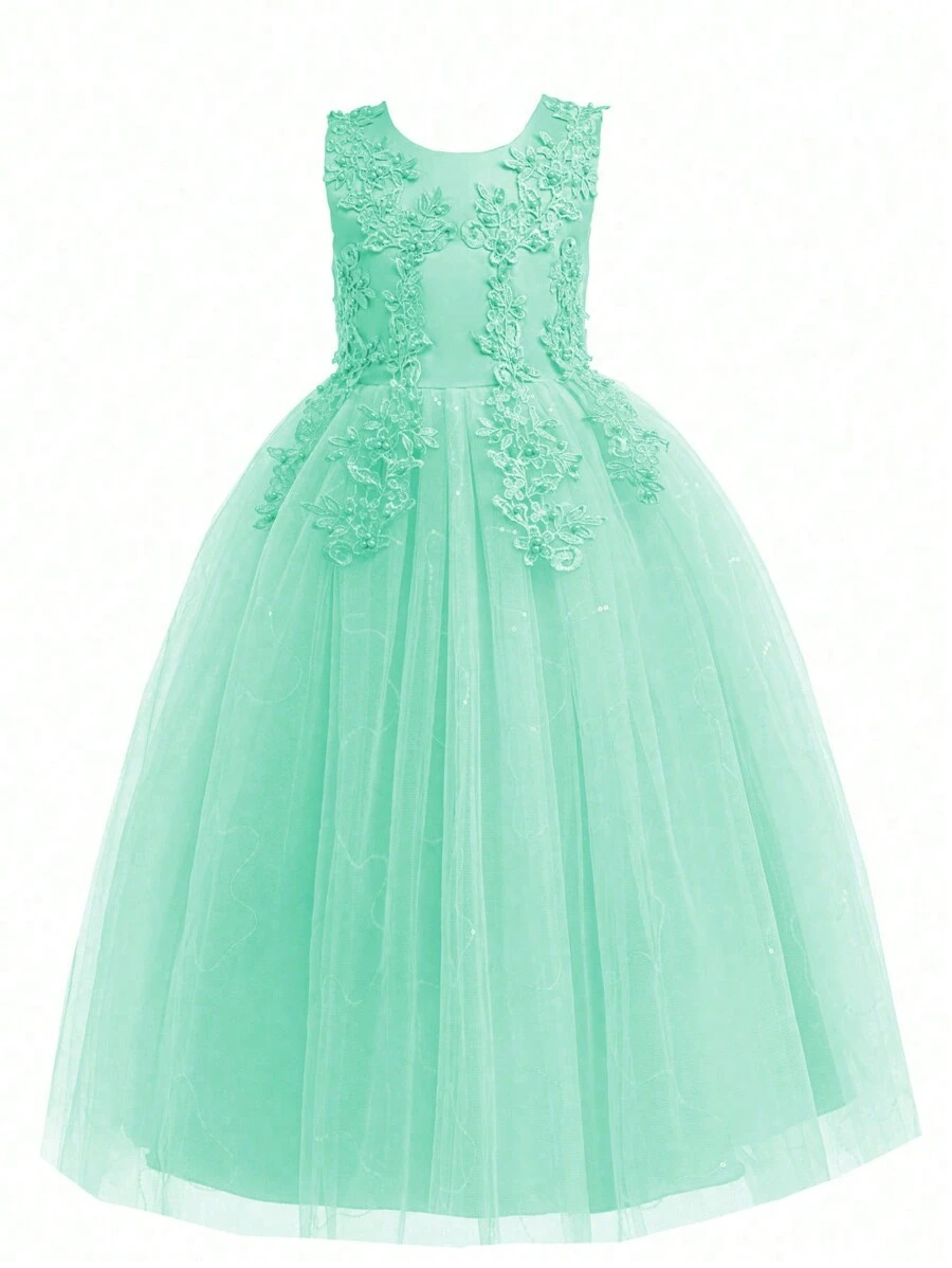 Vestido de Dama de Honra de Renda para Menina Adolescente, Vestido de Baile de Formatura para Festa de Casamento, Vestido de Noite Formal de Princesa para Concurso