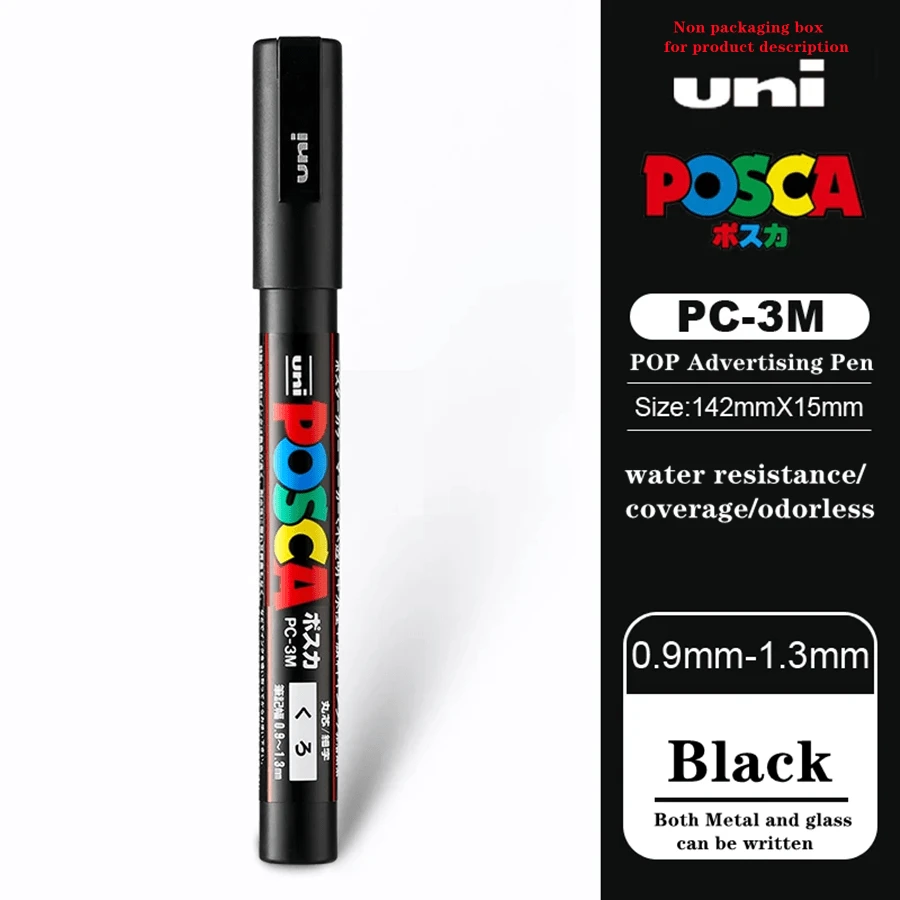 Uni Feutre Acrylique Paint Marker Pen PC-3M Colors Fine Point 0.9-1.3mm Painting Graffiti Anime Advertising Art Drawing Pen Back To School