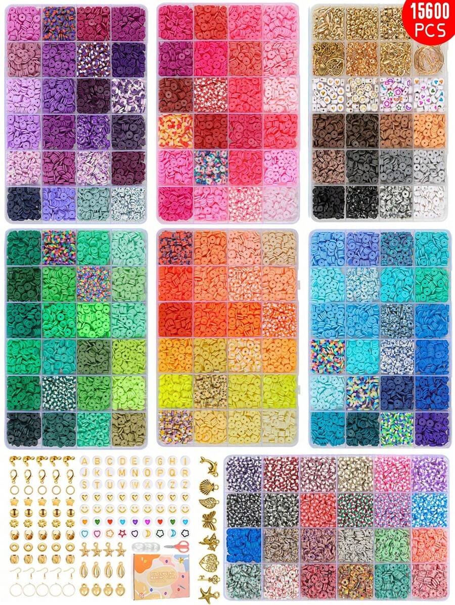 Juego De Cuentas De Arcilla Polimérica De 2400pcs/4800pcs/7200pcs/9600pcs/12000pcs/15600pcs, Cuentas De Disco Plano Redondo Heishi Con Cuentas Separadoras De Arcilla Para Hacer Pulseras, Cuentas De Piedra Negra Para Hacer Joyas, Ideal Para Regalos De Cumpleaños, Acción De Gracias, Navidad Y Año Nuevo