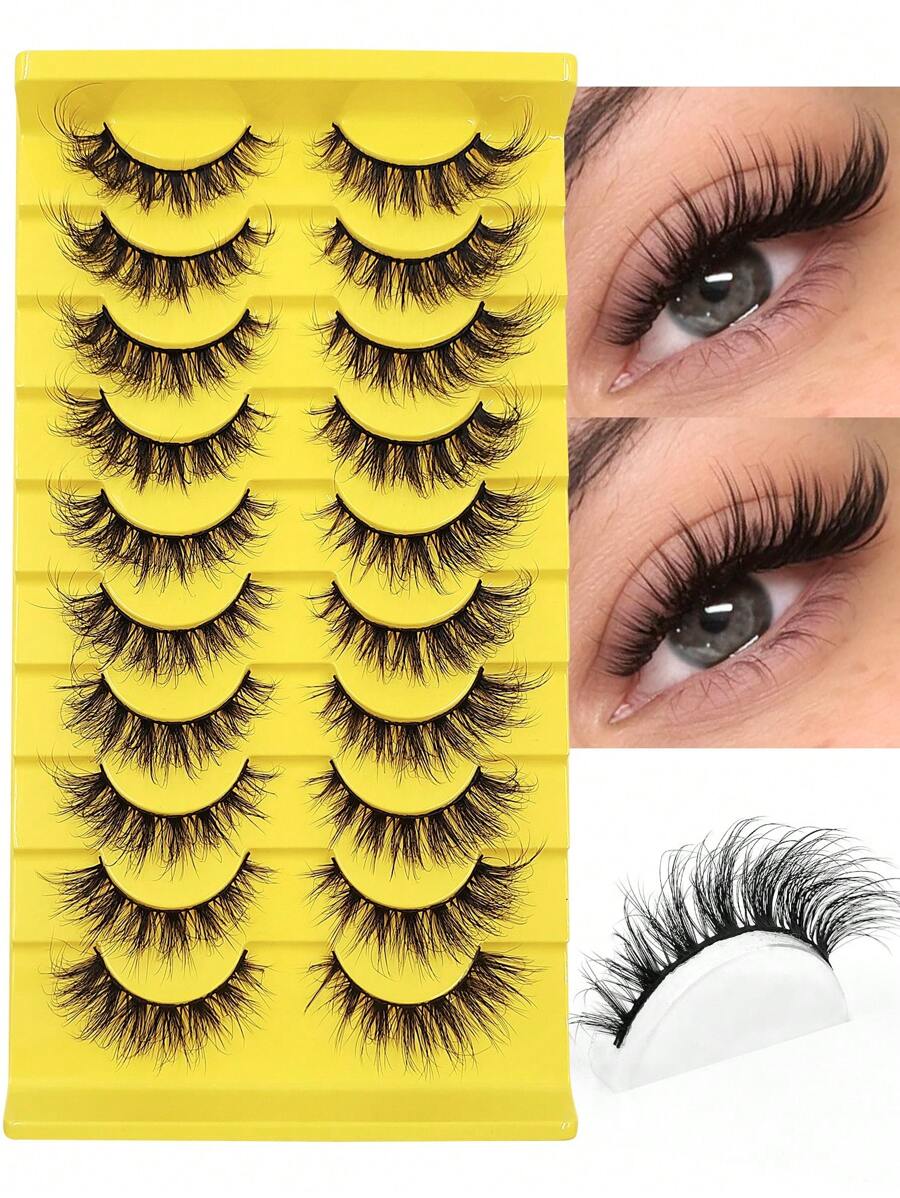 Asiteo Asiteo 10 Pairs Cat Eye Lashes Style Look Natural False Eyelashes 3D Soft Cross Wispy Fluffy Manga Lashes