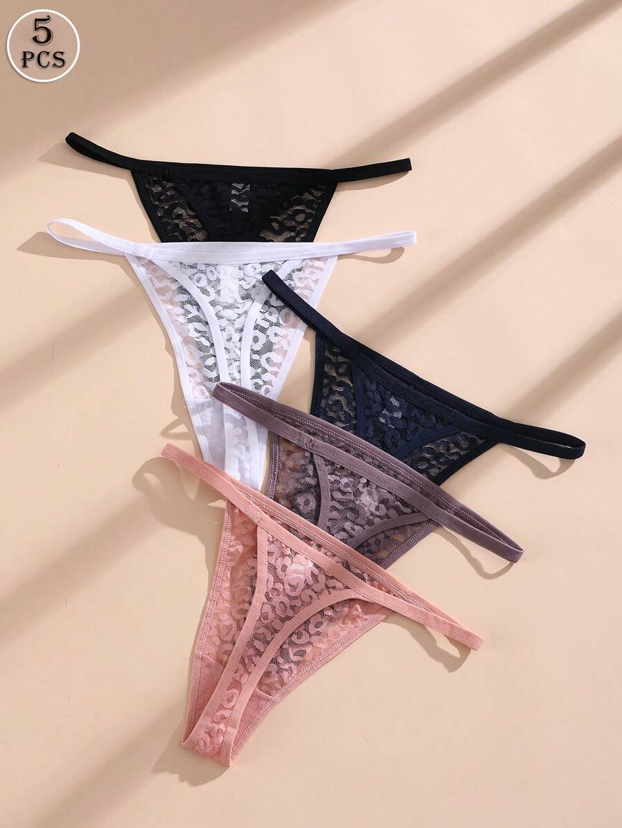 5pcs Women's Sexy Lace G-String, Comfortable And Breathable Low-Waist Underwear Set, Low Rise