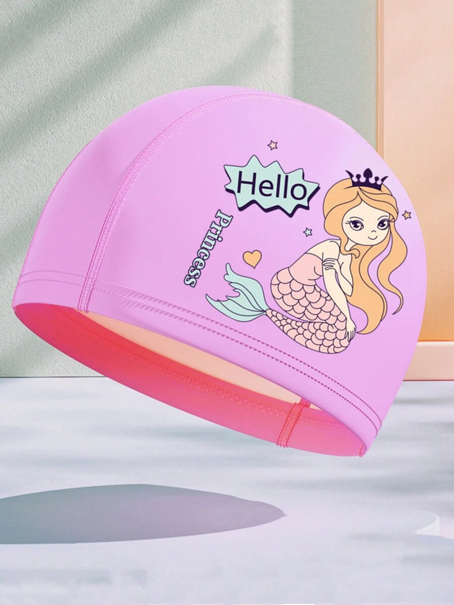 1 pieza Gorro de natación rosa de PU con diseño de sirena resistente al agua para piscina y playa