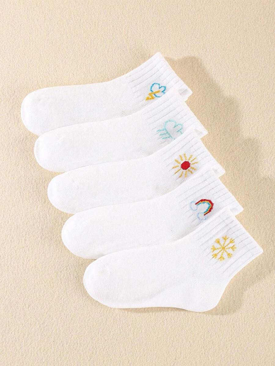 5 paires de chaussettes de sport blanches de couleur unie au milieu de mollet