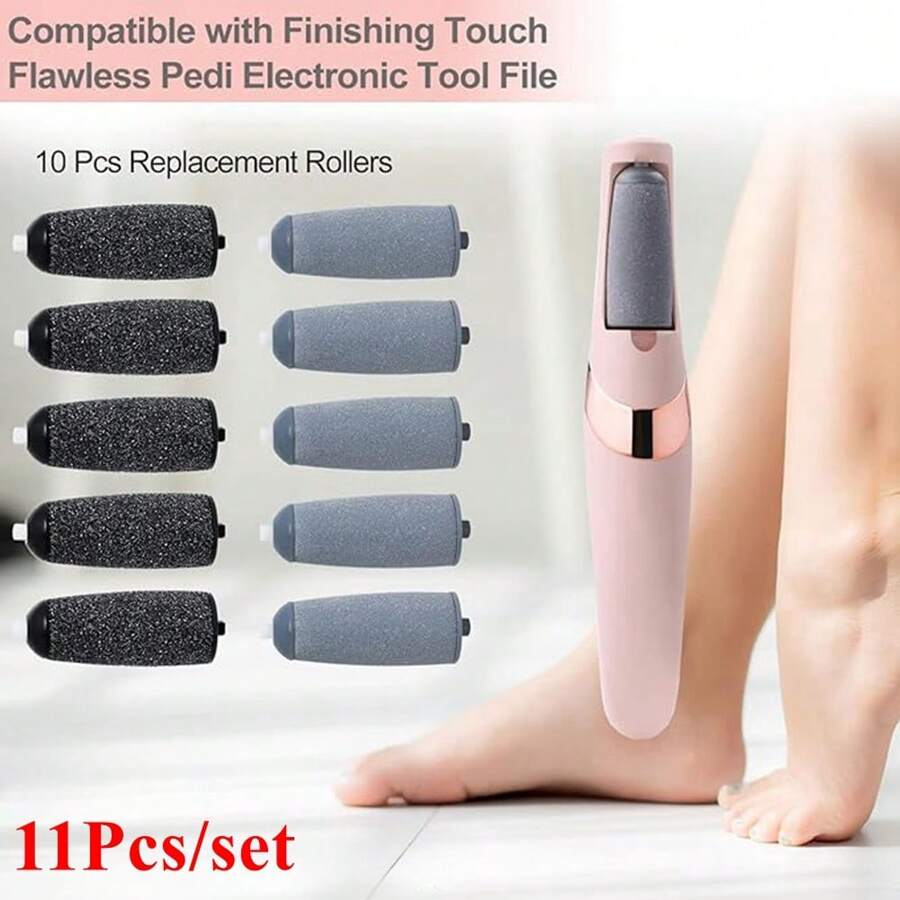 Set de 11 piezas: Incluye 1 pulidora de pies eléctrica, 5 rodillos gruesos y 5 rodillos finos. Removedor eléctrico recargable de callosidades para una experiencia de pedicura de spa en casa, elimina la piel seca para tener pies talla grande suaves. (Debido a diferentes lotes de producción, el empaque del producto se envía al azar, lo que no afecta el uso del producto)