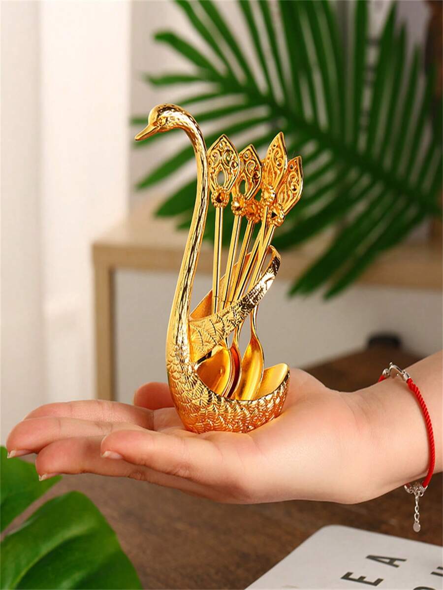 Swan & Fruit Salad Fork And Spoon Set With Zinc Alloy Plating Technology, Creative Cutlery Set For Kitchen ,Kitchen,Christmas Gift,School Supplies